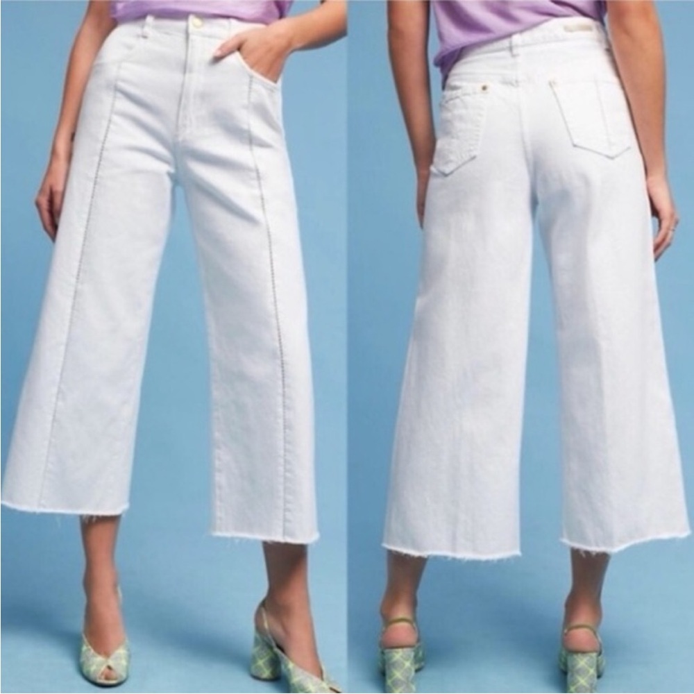 Pilcro ULTRA HIGH RISE CROPPED WIDE LEG WHITE JEANS Denim Anthropologie Plus New